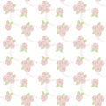 Pattern of ashen pink roses with ribbons of a light crescent and green leaves on a white background vector seamless.