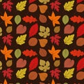The pattern with autumn leaves on a brown background is beautiful