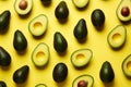 Pattern avocado half tropical fruit food vegetarian vegetable raw top green background healthy view