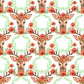 Pattern with Baby Deer. Hand drawn cute fawn on white background. Seamless background