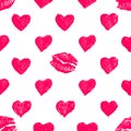 Pattern background with lipsticks prints and doodle hea Royalty Free Stock Photo