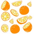 Pattern background of oranges on a white background. cute oranges in flat vector style