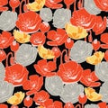 pattern with beautiful poppy in vintage style,