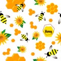 Pattern bee, wasp, honey in flat style. Vector illustration.