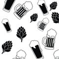 Pattern beer with foam and pinecone icon