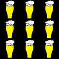 The pattern of beer glasses with yellow, light, tasty, intoxicating, craft beer, lager, thick, thick foam draining along the edges