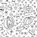 Pattern. Big orange pumpkin, candles. Pumpkin and halloween. Seamless texture for holiday. Season is winter or fall. Warmth and Royalty Free Stock Photo