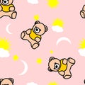 Pattern of birch bear for baby textiles. Pink background with sky shapes