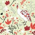 Pattern with bird and flowers.