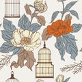 Pattern with birdcages and leaves Royalty Free Stock Photo