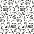 Pattern with black outline fast food symbols Royalty Free Stock Photo