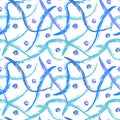 Pattern of blue brushstrokes and dots