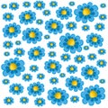 A pattern of blue daisies