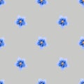 Pattern with blue paper flower on gray background