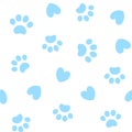 Seamless blue pattern background with paw prints animals. Royalty Free Stock Photo