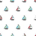 Vector seamless pattern with sea boats on the waves Royalty Free Stock Photo