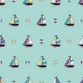 Vector seamless pattern with sea boats and lifebuoys Royalty Free Stock Photo