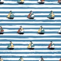 Vector seamless pattern with sea boats on the waves Royalty Free Stock Photo