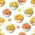 Pattern of Bowls with Seafood and Fries Royalty Free Stock Photo