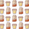 pattern of boxes milk and honey pots kawaii style