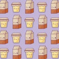 pattern of boxes milk and honey pots kawaii style