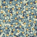 Pattern for boys. Pattern with abstract spots and stars. Protective color pattern. Khaki, blue and gray colors.