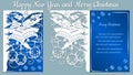 Pattern, branch with snowflakes and bell. Christmas invitation with a snowflake and a Christmas toy. Vector. Cliche. Merry