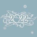 Pattern, branch with toys and the number 2022 . Christmas invitation with a Christmas toy. Vector. Cliche. Merry Christmas. For