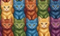 Pattern Bright colorful cats among