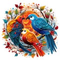 pattern of bright and colourful tropical birds and flowers Royalty Free Stock Photo