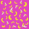 Pattern with bright, ripe banans. Pink background