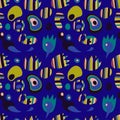 Pattern with bright streamlined objects, abstract pattern on an ultramarine background Royalty Free Stock Photo