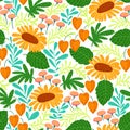 pattern with bright yellow sunflowers, spring summer print Royalty Free Stock Photo