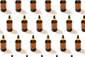 Pattern of brown glass bottles with serum, essential oil. Beauty products on a white background. Face and body skin care with a