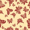 Pattern, brown stylized butterflies on a beige background, vector illustration