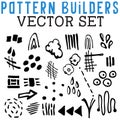 Pattern Builders Vector Set with rainbows, clouds, flowers, raindrops, polka dots, arrows, and dashes.