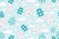 Funny Seamless Pattern with Rabbits and Eggs. Easter ornament for your packaging, paper and fabric design.