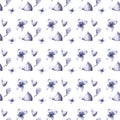 Pattern of butterflies and flowers of blue, Seamless Royalty Free Stock Photo