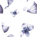 Pattern of butterflies and flowers of blue, Seamless Royalty Free Stock Photo