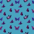 Pattern of butterfly watercolor on blue background Royalty Free Stock Photo