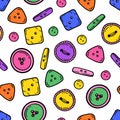 Pattern buttons Needlework sewing knitting multicolored doodle Hand made Vector illustration in doodle style Royalty Free Stock Photo