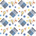 Pattern calculator and light bulb watercolor Royalty Free Stock Photo