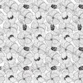 Vector outline stylised elegant small flowers black and white seamless pattern Royalty Free Stock Photo