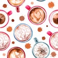 Pattern coffe tea candy painted watercolor. Donuts, macaroon, coffee. seamless pattern food Royalty Free Stock Photo