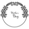 Pattern cards mother day, black silhouette flower frame, isolated on a white backdrop. Vector