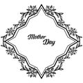 Pattern cards mother day, black silhouette flower frame, isolated on a white backdrop. Vector