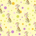 Pattern with cartoon cute baby giraffe and Circles Royalty Free Stock Photo