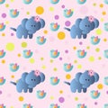 Pattern with cartoon cute toy baby elephant