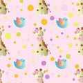 Pattern with cartoon cute toy baby giraffe Royalty Free Stock Photo