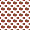 Pattern with cat food in a red plate. On a white background, food in a bowl
